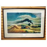 Thomas Hart Benton (American, 1889-1975) Autographed Print Of "Threshing Wheat", Framed, Matted, Und