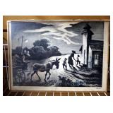 Autographed Thomas Hart Benton (American, 1889-1975) Lithograph Of "Prayer Meeting" (Study For Wedne