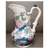 Porcelain Pitcher With Floral Design, 12" High