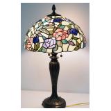 Tiffany Style Table Lamp With Metal Base, Hold 2 Bulbs, 28" High, Powers On