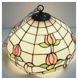 Stained Glass Style Swag Lamp With Globe Bulb, Powers On