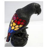 Parrot Table Lamp, 10.75" High With Stained Glass Wings, Powers On