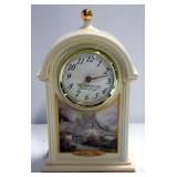 Thomas Kinkade Ceramic Table Clock With "Sweetheart Cottage" Image, 9.25" High