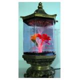 Fiber Optic Color Gradient Rotating Flora Brass And Acrylic Gaboda Style Display, Some Cracks In Acr