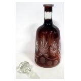 Red Crystal Decanter, 6 Stemmed Glasses, And Red Glass Bottle
