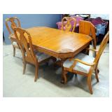 A-America Solid Oak Dining Table With Carved Wood Floral Corners, Gear Track Expanders For 2 Leaf In