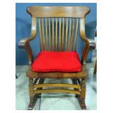 Spindle Back Rocking Chair With Arms And Tie On Padded Seat, 33" High