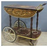 Decorative Rolling Bar/Beverage Cart With Fold Down Sides And Bottle Holders, 27" Tall (With Handle 
