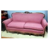 Victorian Style Sofa With Removable Seat Cushions, Curved Arm Rests And Carved Trim, 36" High x 80" 