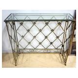 Folding Metal Sofa Table With Glass Top, 31.5" High x 35" Wide x 12" Deep
