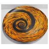 Original Art "Black And Orange Platter" By Michelle Lynn, Acrylic On Wood Platter, 28" Dia.