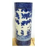 Over-sized Porcelain Vase With Oriental Imagery, 24" High x 9.5" Dia.