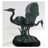 Metal Statuette Of 2 Great Blue Herons, 12" High