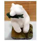 Hand Carved Star Marble Stone Bear Carvings, Qty 2, In Wood Storage Boxes And Bear And Otter Figurin