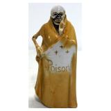 Porcelain Poison Bottle Of Skeleton Wrapped In Cloak, 7" High