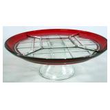 Red And Clear Glass Dishes, Includes Pedestal Candy Dish, Pedestal Cake Platter And 4 Goblets
