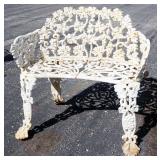 Metal Bench With Floral Design Back And Scroll Seat