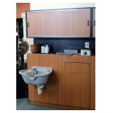 Salon Wash Station With Sink, Overhead Storage Cabinet, And Waste Bin Enclosure, 74" x 48" x 31.5"