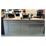 L-Shaped Reception Desk With Glass Counter And Keyboard Tray, 42.75" x 80" x 55"