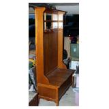 2 Piece Solid Wood Hall Tree With Storage Bench, Mirrored Back, And 5 Hooks