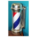 Electric Barber Shop Pole, Approximately 30" Tall, And Barbicide Disinfecting Jar