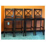 Solid Wood Matching Bar Stools, Qty 4, Chair Height 46", Seat Height 30", 16.75" Wide x 16.5" Deep
