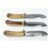 Wild Boar Gut Hook Knives With Bone Handles, Qty 3