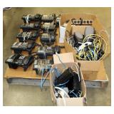 Office Phone Assortment, Qty 13, Power Back Ups Qty 2, Speakers, Power Strips, And Cables