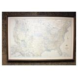 Vintage Wood Framed And Matted Rand McNally Map Of The United States Of America, 35" x 52.5"