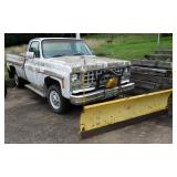 1980 Chevy Pickup Truck With Plow Blade, Heavy Rust, Farm Truck, Unknown Working Condition, VIN# CKL