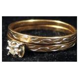 10K Gold Rings, Qty 3, All With Clear Stones, Sizes 5-3/4, 6-1/2, And 9, 6.02 g Total Weight Includi