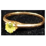 14K Gold Rings, Qty 3, 1 With Clear Stones, 1 With Green Stone, Sizes 5, 6 And 6-1/4, 3.846 g Total 