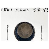 1861 Silver 3 Cent Coin, 1865, 1867 and 1868 Nickel 3 Cent Coins, Total Qty 4