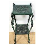 Orate Style Metal Side Table With Images Of People, 27.5" High x 13.5" Wide x 13.5" Deep