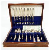 WM Rogers Silver-Plated Flatware Set In Wood Storage Case, Includes Knives, Spoons (Various Sizes) A