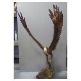 Metal Statue Of An Eagle Catching A Fish, 61" High x 30" Wide