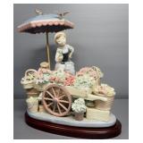 Lladro "Flowers Of The Season" Porcelain Figurine No. 1454, Sculptor Jose Puche, 11" High, On Wood B