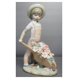 Lladro "Wheelbarrow With Flowers" Porcelain Figurine No. 1283, Sculptor Francisco Catala, 9.5" High