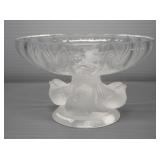Lalique Crystal Nogent Bowl With Four Frosted Sparrows, 3.5" High x 5.5" Diameter