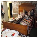 Antique Solid Wood Full Size Bed With Carved Accents, Includes Headboard (72" x 55.5"), Footboard (3