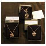 Franklin Mint 1981 Sterling Silver Heart Pendants With Doves And Ruby Qty 2 And 1984 Sterling Silver