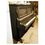 Antique Valley Gem Upright Cabinet Grand Piano Number 9619 With Carved Front Panels, 52" x 63" x 27"