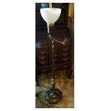 Antique Brass Adjustable Floor Lamp With Honeycomb Milk Glass Shade, 55" Tall