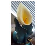 Handcrafted Glazed 13" Pottery Bowl With Ruffled Edge Includes Matching 9" Vase, Signed "ECB"