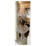 Antique Glass Kerosene Oil Lamps, Qty 2, 19.5" And 20.5" Tall