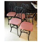 Vintage Metal Slat Back Chairs With Round Wood Seats, Qty 4