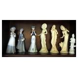 Porcelain And Ceramic Painted Figurines, Qty 7