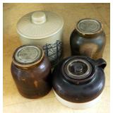 Stoneware Pickling Jars, Monmouth Pottery American Privateer 1780 Crock Jar With Lid, And Quart Jug,