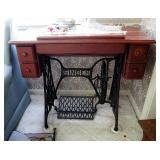 Antique Singer Treadle Sewing Machine Cabinet With Five Drawers, Treadle Works, Contents Not Include