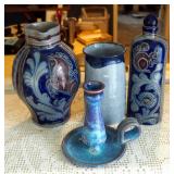 Hamdarbeit Painted Base Pottery Vase, Jamesport Pottery Vase And Candlestick Holder